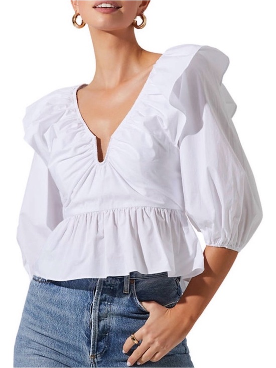 Astr Tops - ASTR The Label White Ruffle Peplum Blouse Size Small NWT